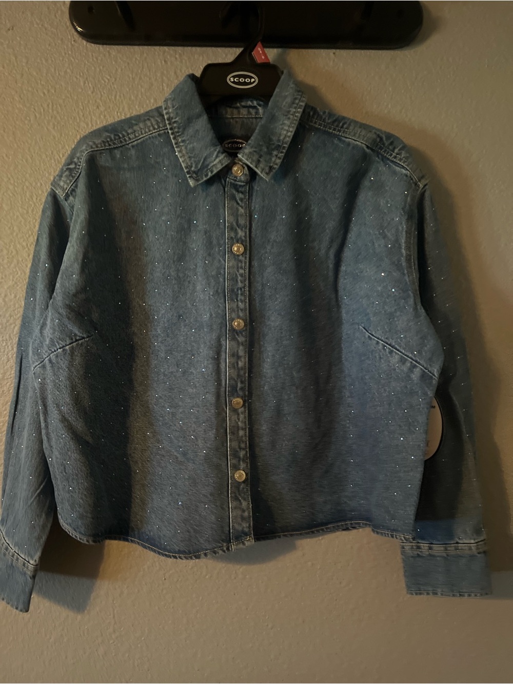 Scoop Women's Sparkle Denim Jacket - Blue